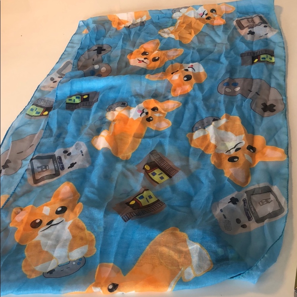 Corgi Nintendo inspired  blue gamer Infiniti scarf